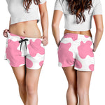 Pastel Pink And White Cow Print Women's Shorts