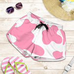 Pastel Pink And White Cow Print Women's Shorts