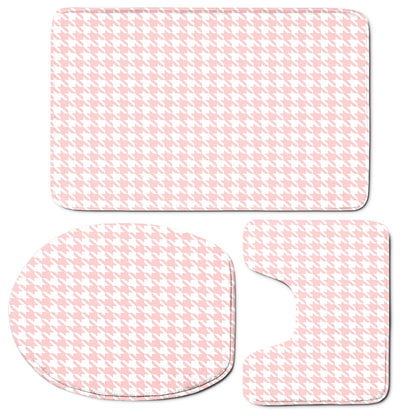 Pastel Pink And White Houndstooth Print 3 Piece Bath Mat Set