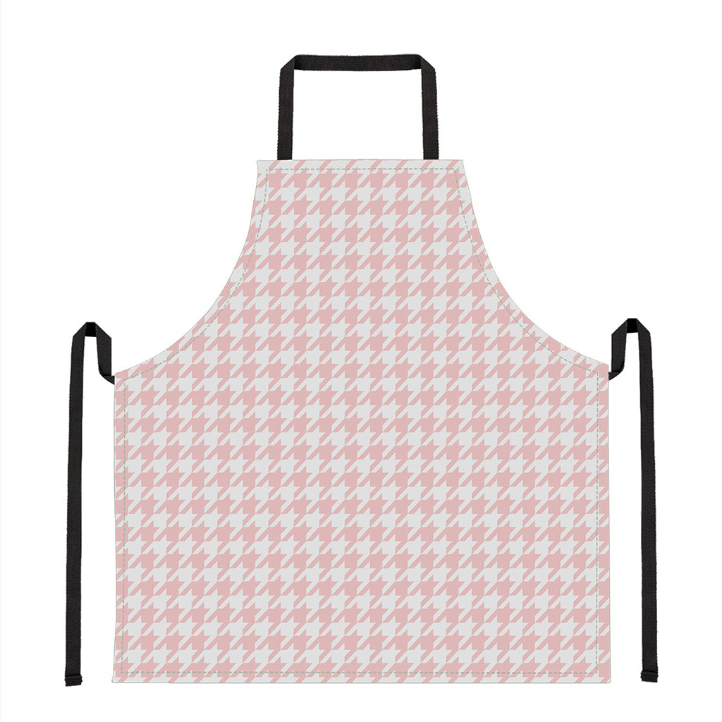 Pastel Pink And White Houndstooth Print Apron