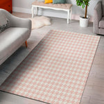 Pastel Pink And White Houndstooth Print Area Rug