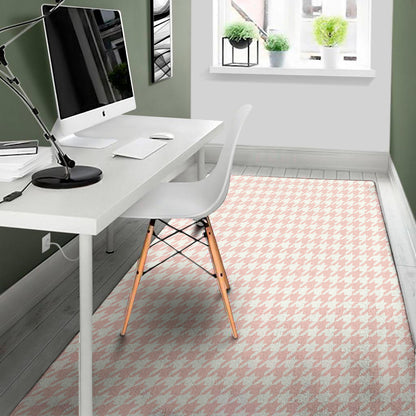 Pastel Pink And White Houndstooth Print Area Rug