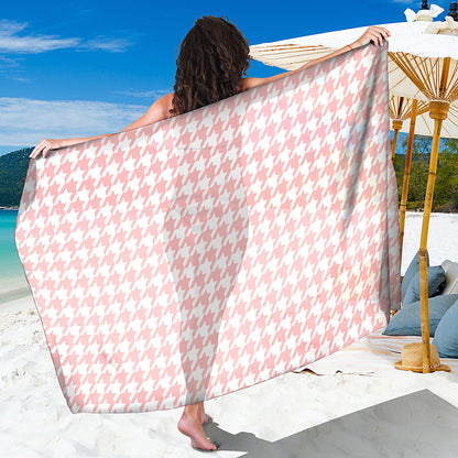 Pastel Pink And White Houndstooth Print Beach Sarong Wrap