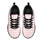 Pastel Pink And White Houndstooth Print Black Sneakers