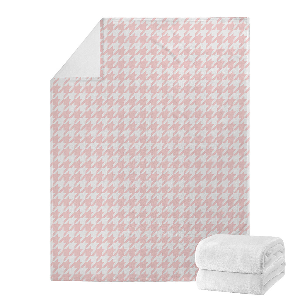 Pastel Pink And White Houndstooth Print Blanket