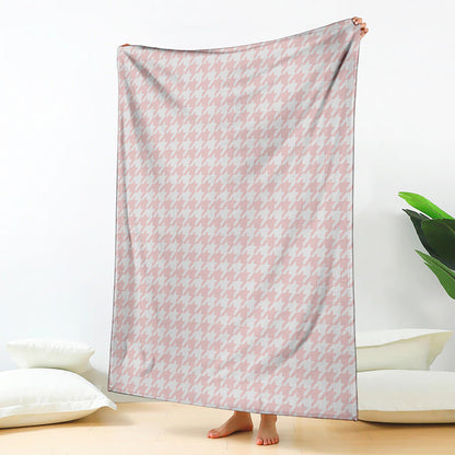 Pastel Pink And White Houndstooth Print Blanket
