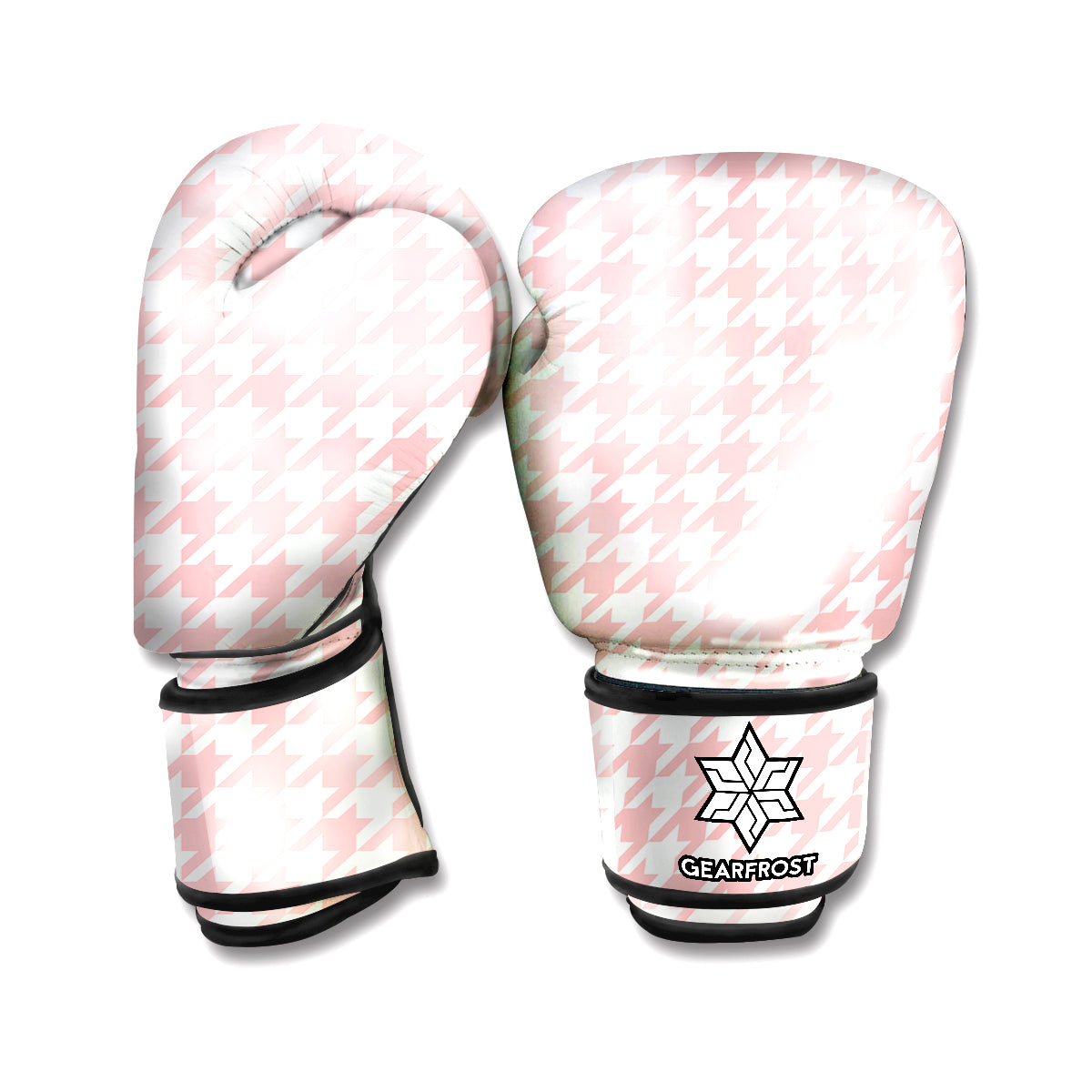 Pastel Pink And White Houndstooth Print Boxing Gloves