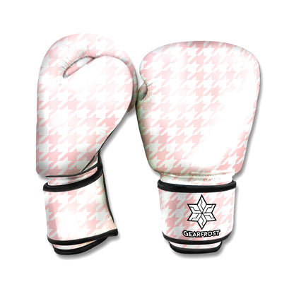 Pastel Pink And White Houndstooth Print Boxing Gloves