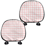 Pastel Pink And White Houndstooth Print Car Headrest Covers