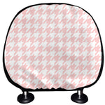 Pastel Pink And White Houndstooth Print Car Headrest Covers