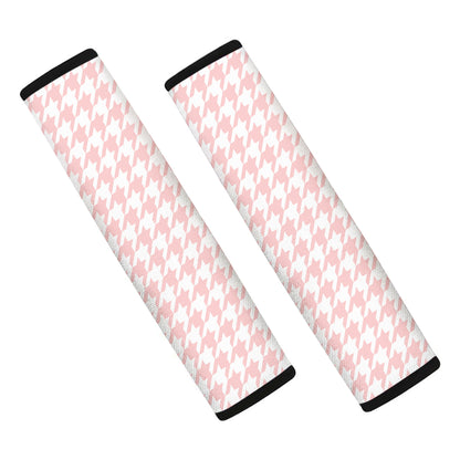 Pastel Pink And White Houndstooth Print Car Seat Belt Covers