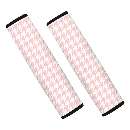 Pastel Pink And White Houndstooth Print Car Seat Belt Covers