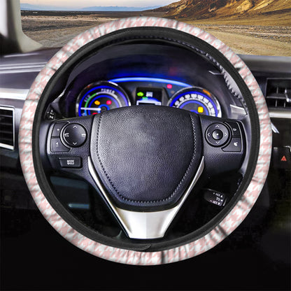 Pastel Pink And White Houndstooth Print Car Steering Wheel Cover