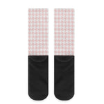 Pastel Pink And White Houndstooth Print Crew Socks