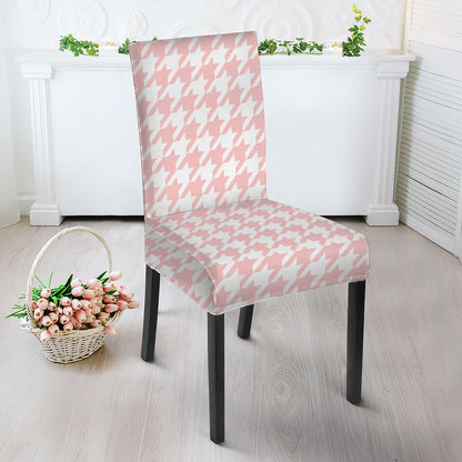 Pastel Pink And White Houndstooth Print Dining Chair Slipcover