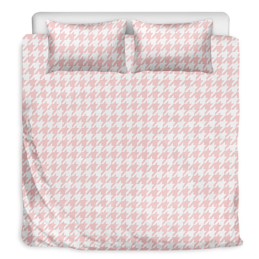 Pastel Pink And White Houndstooth Print Duvet Cover Bedding Set