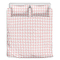 Pastel Pink And White Houndstooth Print Duvet Cover Bedding Set