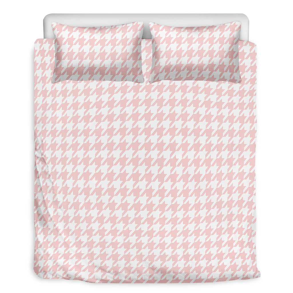 Pastel Pink And White Houndstooth Print Duvet Cover Bedding Set