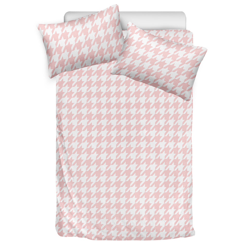 Pastel Pink And White Houndstooth Print Duvet Cover Bedding Set