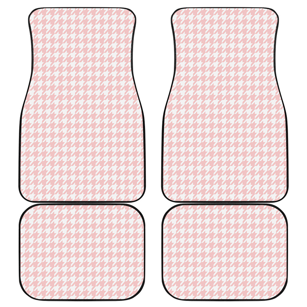 Pastel Pink And White Houndstooth Print Front and Back Car Floor Mats