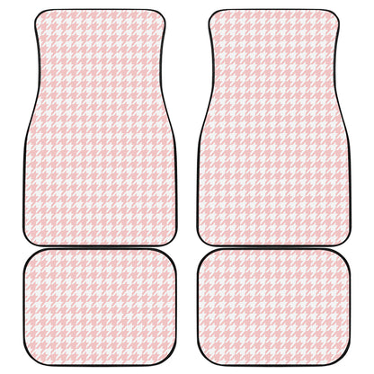 Pastel Pink And White Houndstooth Print Front and Back Car Floor Mats