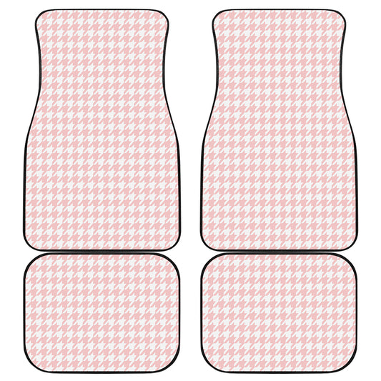 Pastel Pink And White Houndstooth Print Front and Back Car Floor Mats