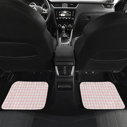 Pastel Pink And White Houndstooth Print Front and Back Car Floor Mats