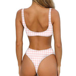 Pastel Pink And White Houndstooth Print Front Bow Tie Bikini
