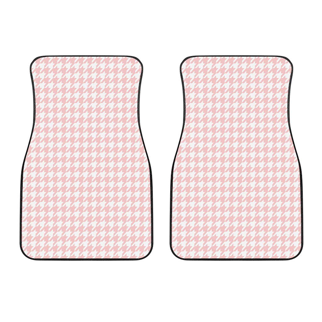 Pastel Pink And White Houndstooth Print Front Car Floor Mats