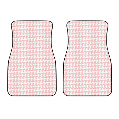 Pastel Pink And White Houndstooth Print Front Car Floor Mats