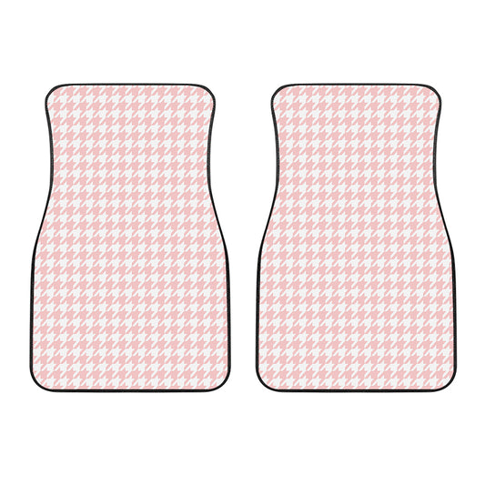 Pastel Pink And White Houndstooth Print Front Car Floor Mats