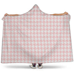 Pastel Pink And White Houndstooth Print Hooded Blanket