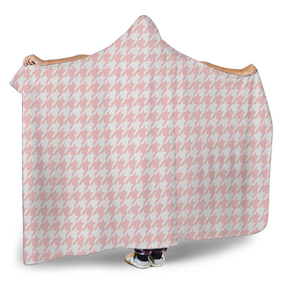 Pastel Pink And White Houndstooth Print Hooded Blanket