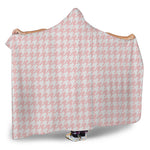 Pastel Pink And White Houndstooth Print Hooded Blanket