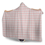 Pastel Pink And White Houndstooth Print Hooded Blanket