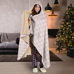 Pastel Pink And White Houndstooth Print Hooded Blanket