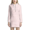 Pastel Pink And White Houndstooth Print Pullover Hoodie Dress