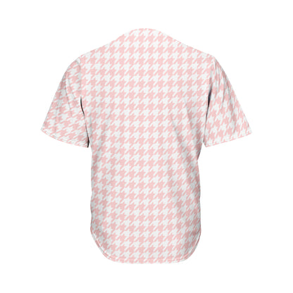Pastel Pink And White Houndstooth Print Men's Baseball Jersey