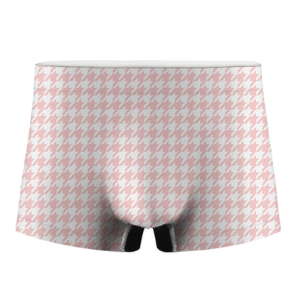 Pastel Pink And White Houndstooth Print Men's Boxer Briefs