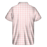 Pastel Pink And White Houndstooth Print Men's Short Sleeve Shirt