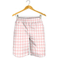 Pastel Pink And White Houndstooth Print Men's Shorts