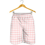 Pastel Pink And White Houndstooth Print Men's Shorts