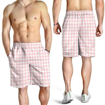 Pastel Pink And White Houndstooth Print Men's Shorts