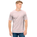 Pastel Pink And White Houndstooth Print Men's T-Shirt