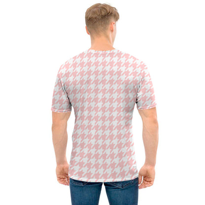 Pastel Pink And White Houndstooth Print Men's T-Shirt