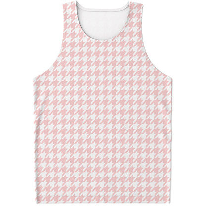 Pastel Pink And White Houndstooth Print Men's Tank Top