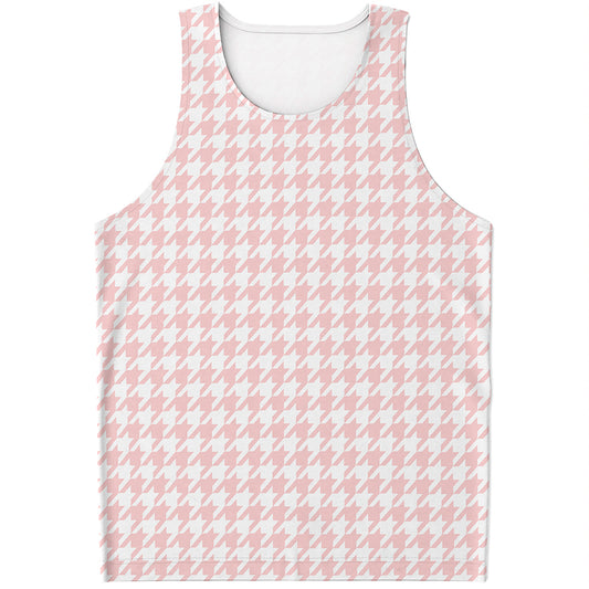 Pastel Pink And White Houndstooth Print Men's Tank Top