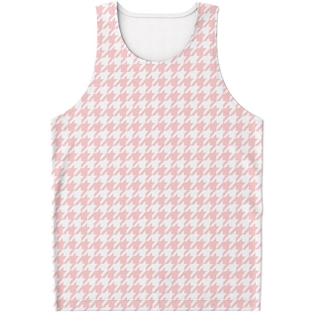 Pastel Pink And White Houndstooth Print Men's Tank Top