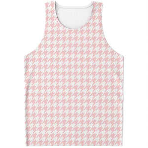 Pastel Pink And White Houndstooth Print Men's Tank Top