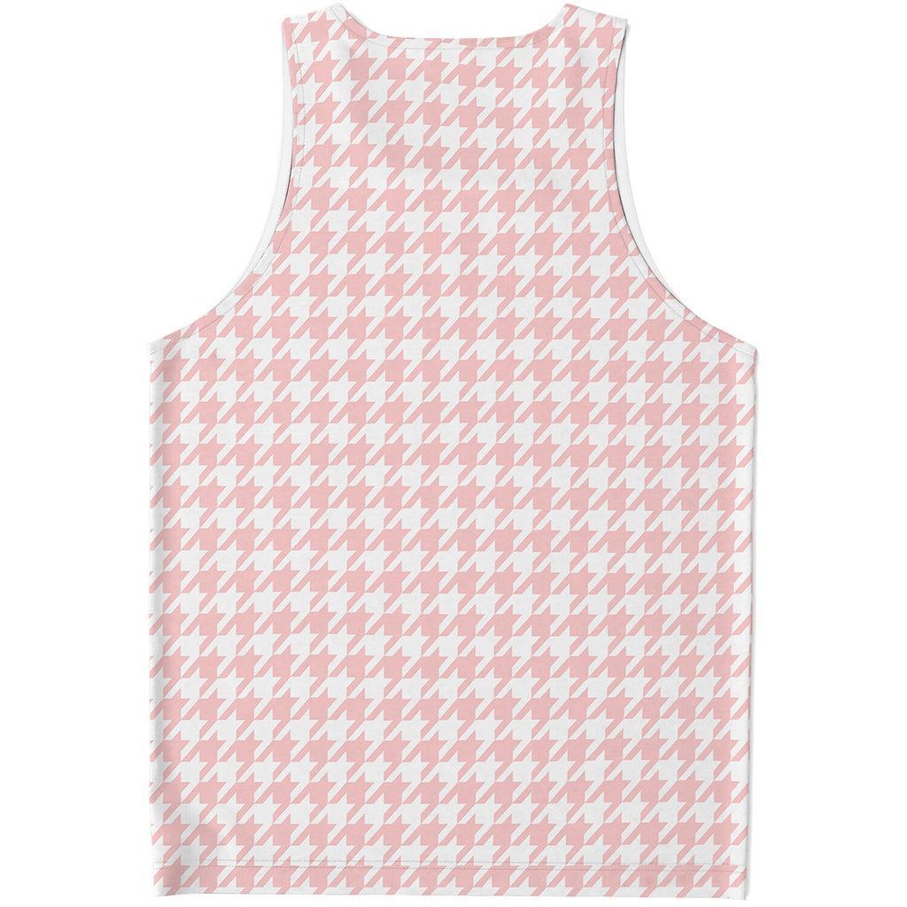 Pastel Pink And White Houndstooth Print Men's Tank Top